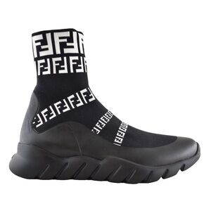 Fendi Mens Black White FF Monogram Logo Knit Sock Trainer Sneaker UK 9 US 10